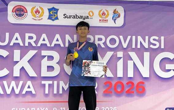Irfan Febryansyah Kontingen Kab Madiun Raih Medali Emas Kejurprov Kickboxing Jatim 2026